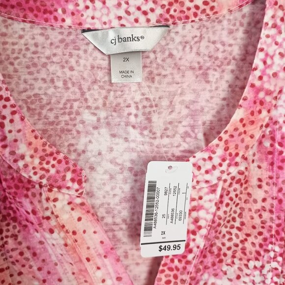 Christopher & Banks Y-Neck Burnout Top 2X Fandango Pink Plus NWT - Picture 4 of 6